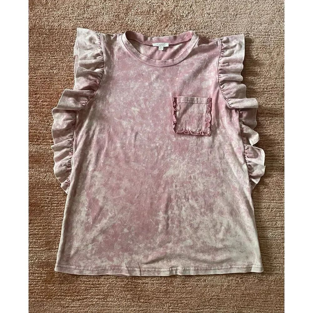 ODDY Women’s Pink Ruffled  Sleeveless Blouse Top 100% Cotton Size M